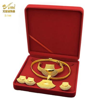 ANIID Dubai Plated Jewelry Set For Women Indian Earring and Necklace Nigeria Moroccan Bridal Accessorie Wedding Bracelet Gifts