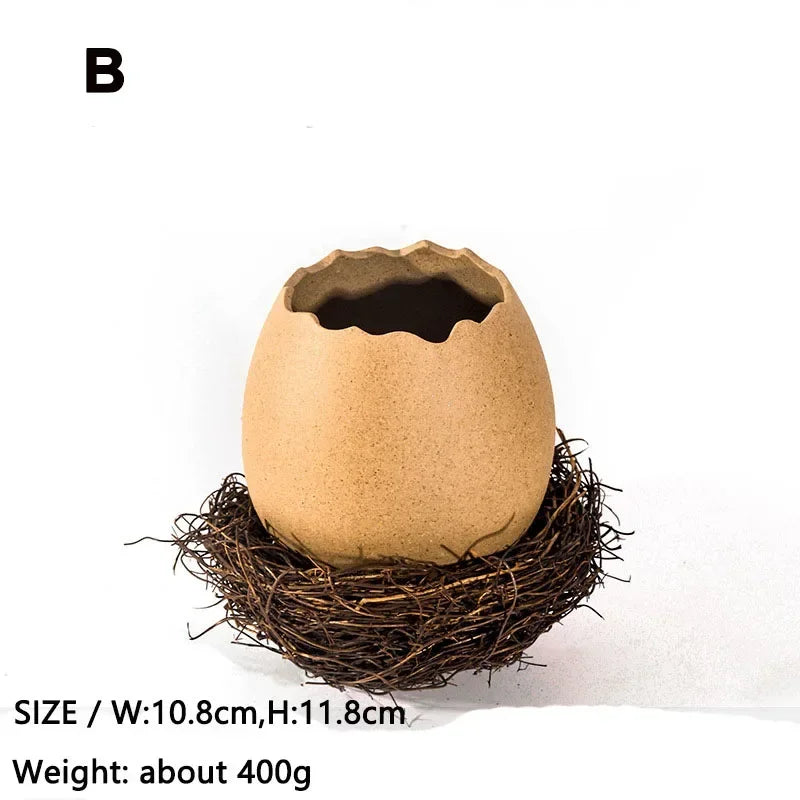 Creative Dessert Bowl Noodle Bowl Hydroponic Egg Shell Ostrich Vase Cute With Nest Home Decoration Modern Simple Ceramic Craft - AMULET RING STORE