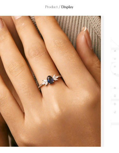 MODIAN 925 Sterling Silver Classic Oval Royal Blue Cubic Zirconia Ring For Women Wedding Engagement Statement Fine Jewelry