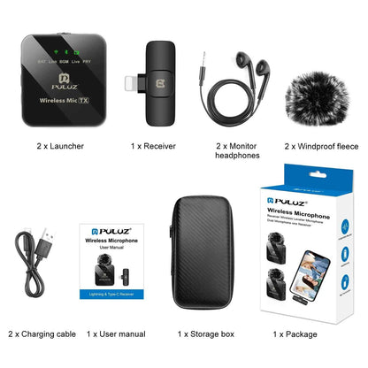 PULUZ 2.4G Wireless Lavalier Microphone Live Broadcast Gaming Microphone For iPhone Type-C Android Camera Audio Video ForYouTube