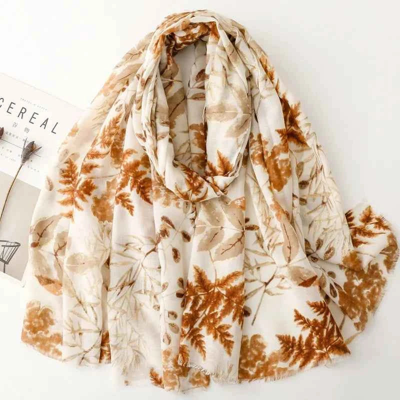 Winter Lurex Leaf Floral Fringe Cotton Viscose Shawls Scarf Lady High Quality Wrap Pashmina Stole Bufandas Muslim Hijab 180*90Cm