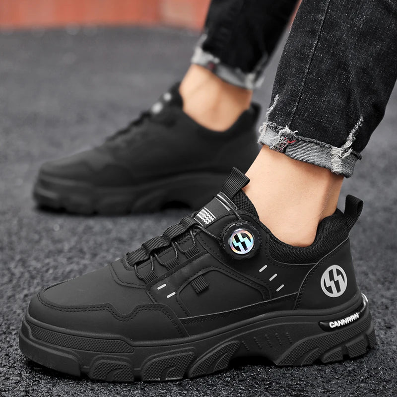 Men's boots autumn and winter new rotating shoelaces fashion casual boots youth outdoor boots anti slip soft sole workwear boots - AMULET RING STORE