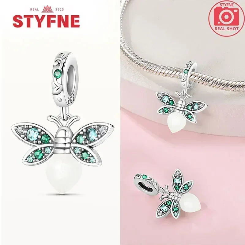 S925 Silver Glow-in-the-dark Firefly Charm Pendant Fit Original Charms Bracelet Gift Beads for Women Diy Fine Jewelry Gifts - AMULET RING STORE