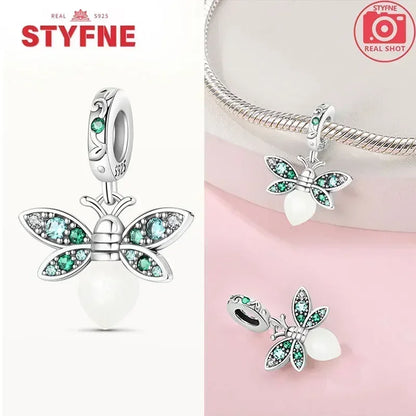 S925 Silver Glow-in-the-dark Firefly Charm Pendant Fit Original Charms Bracelet Gift Beads for Women Diy Fine Jewelry Gifts - AMULET RING STORE