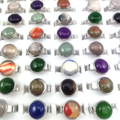 New Style Round Natural Stone Rings Adjustable Size 50pcs/lot Mixed Color
