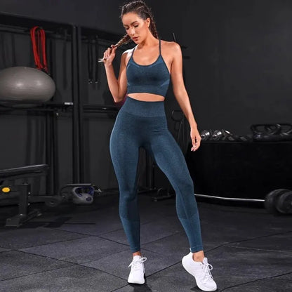 2 Pieces Women's Tracksuit Seamless Yoga Set Workout Sportswear Gym Clothing High Waist Leggings Fitness Sports Suits - AMULET RING STORE