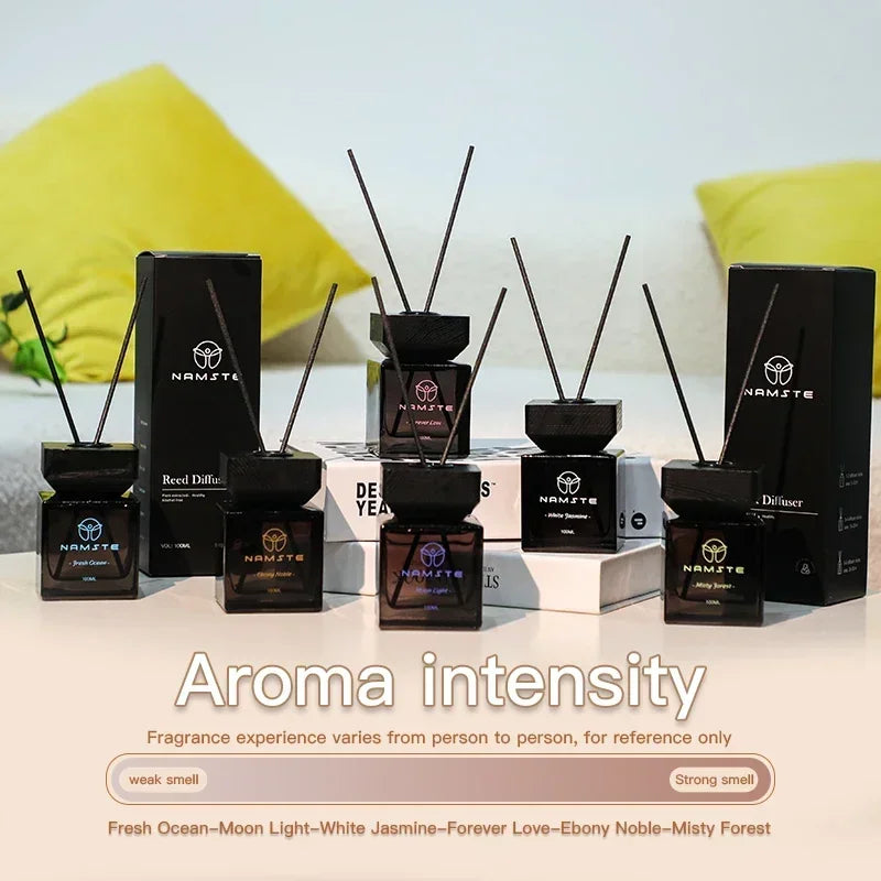 NAMSTE 100ML Fireless Reed Diffuser Oil Fragrance Replacement Stick Aroma Oil Reed Diffuser Set Scent Air Purifier For Home - AMULET RING STORE