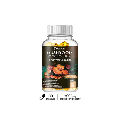 Mushroom Complex Capsules - with Lions Mane, Chaga, Reishi, Cordyceps - Support Immune System, Memory, Focus and Relieve Stress