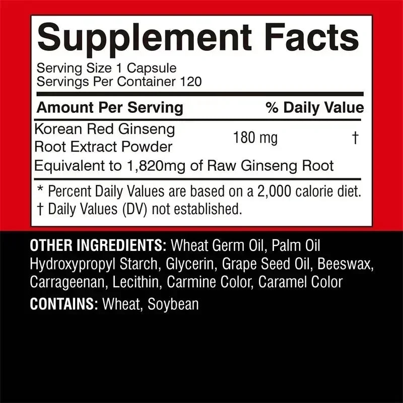 Korean Red Ginseng Supplement - Supports Overall Health, Boosts Energy Production, Relieves Stress, and Strengthens ImmunitySupp - AMULET RING STORE