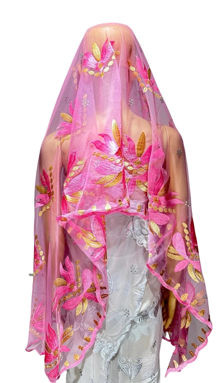 on sale 2025 New African Net Hijab Scarf For Muslim Women African Dubai Islam Headscarf Embroidery Shawls voile - AMULET RING STORE