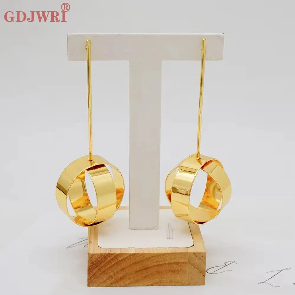 Fan Shape Earrings New Fashion Dubai Gold Color Drop Earrings French African Women Girls Party Gifts Wedding Jewelry Earring