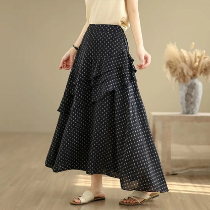 THHONE Summer Skirt Women 2025 High Waist Loose Fashion Vintage Dot Casual Korean Style Elegant A-line Skirts Women's Clothing
