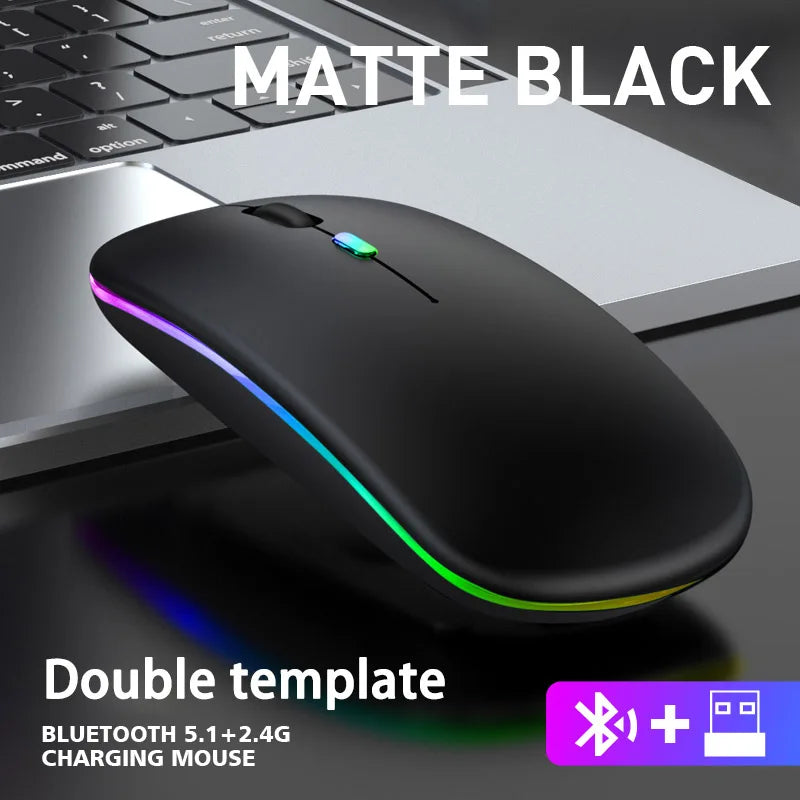 Wireless Mouse Bluetooth and 2.4GHz Dual Modes Rechargeable RGB Ergonomic Silent Click for PC iPad Laptop Cell Phone TV - AMULET RING STORE