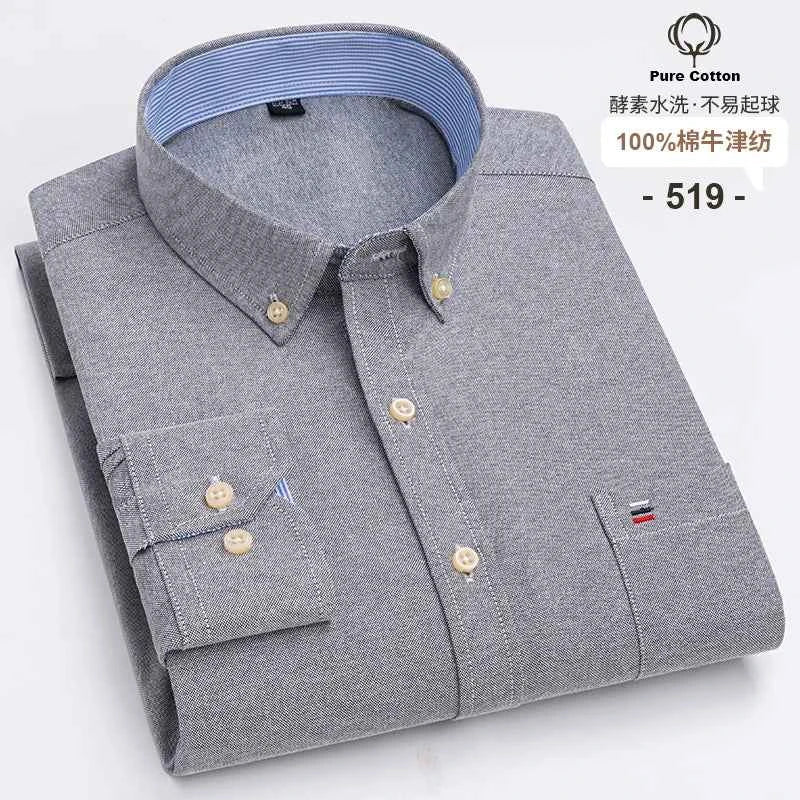 100% Cotton Oxford Men's Shirts Long Sleeves Plaid Soft Regular Fit Formal Dress Shirt Pocket Social Blouse Male Clothes S-7XL