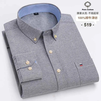 100% Cotton Oxford Men's Shirts Long Sleeves Plaid Soft Regular Fit Formal Dress Shirt Pocket Social Blouse Male Clothes S-7XL