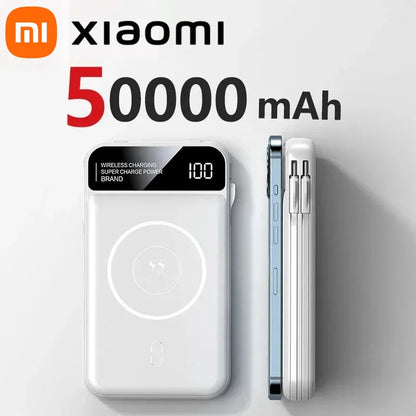 Xiaomi 50000mAh Portable Wireless Charging Power Bank Magnetic Charging Built-in Wire Mobile Phone Battery For Iphone Samsung - AMULET RING STORE