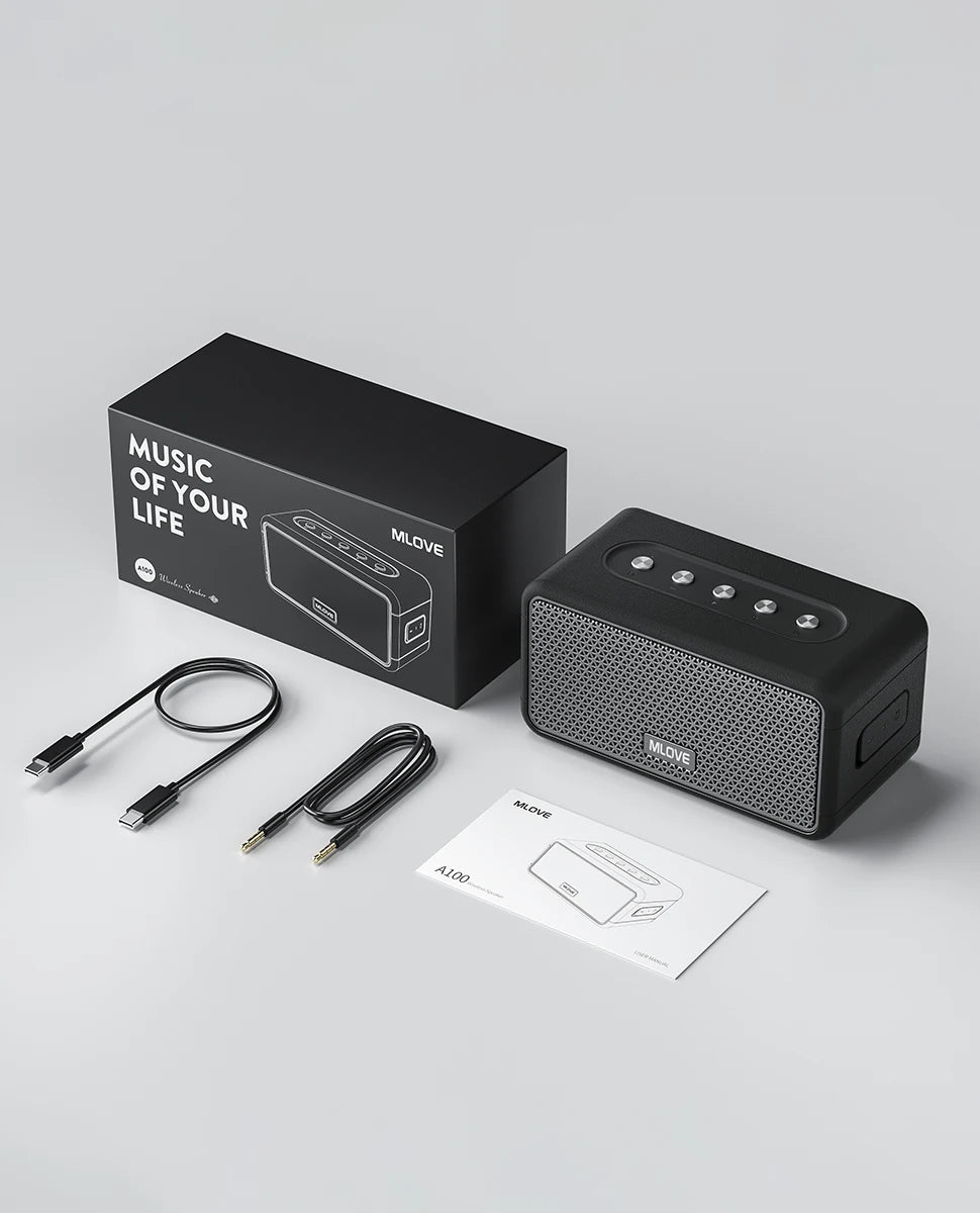 Mlove A100 Portable Bluetooth Speaker Wireless Bluetooth 5.3 Stereo Sound 24-Hour Playtime Rich Bass IPX5 Waterproof - AMULET RING STORE