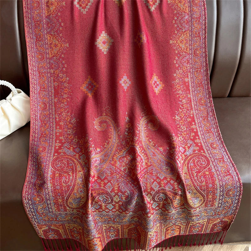 Elegant Ethnic Autumn Cashmere Shawl for Women Jacquard Pashmina Scarves Bufandas De Invierno Mujer Female Foulard Stoles Scarf - AMULET RING STORE