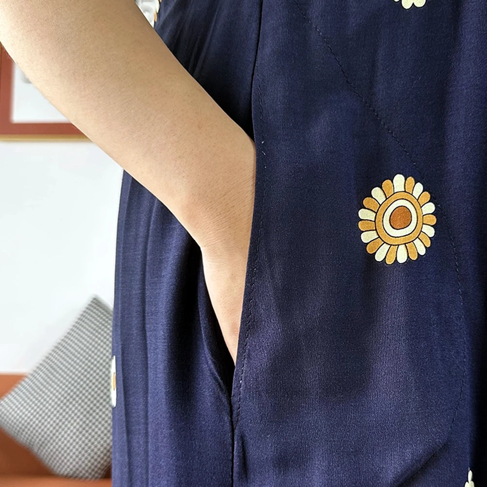 New Summer Women Abaya Short Sleeve Dashiki Floral Collect Waist Loose Maxi Robe Floral Femme Musulmane African Printing Abaya