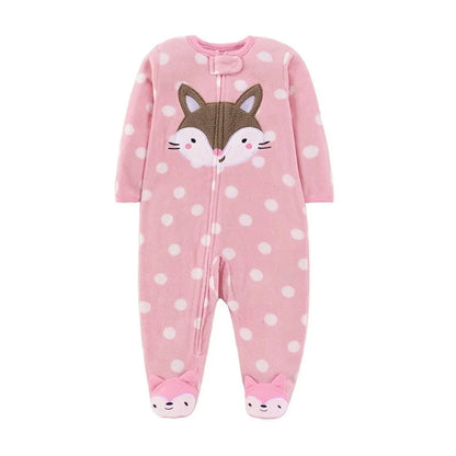 Newborn Infant Baby Girl Rompers 2024 Winter Autumn Warm Micro Fleece Animal Sleepsuit Animal Overall Babe Jumpsuits 0-12 Months - AMULET RING STORE