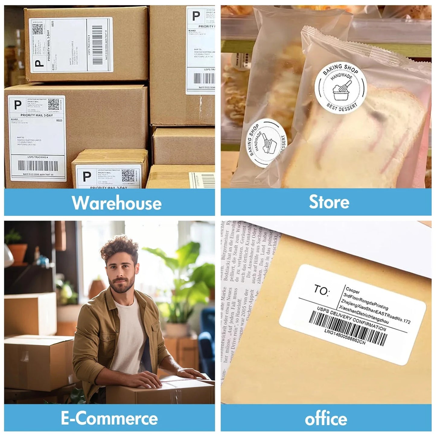 Thermal Label Printer Portable No Ink Required 300DPI 4x6 for Small Business WiFi Bluetooth USB High Speed Express Airway Bill