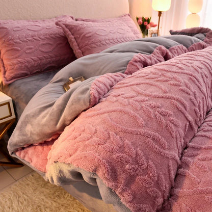 Home Textiles Velvet Flannel Bedding Set Plush Solid Color Duvet Cover Fluffy Reversible Plush Bedding Set Warm for Winter King