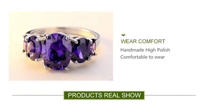 ZDADAN 925 Sterling Silver Amethyst Finger Ring For Women Fashion Wedding Jewelry Gifts
