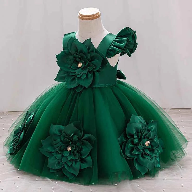 2024 Summer One Shoulder Sequin Fluffy Clothes New Off Shoulder Dress Girl Wedding Dress 0-5 Year Old Baby Girl Dress