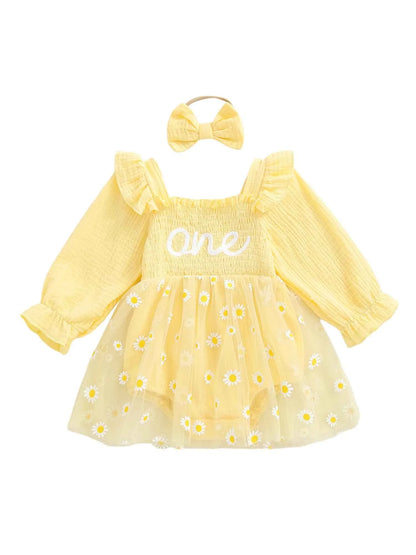 Adorable Infant Princess Tutu Dress Set Elegant Floral Applique Ruffled Romper with Matching Bow Headband for Baby Girl s