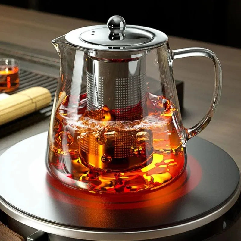 1pc Glass Teapot Heat Resistant Borosilicate Clear Tea Kettle with Removable Stainless Steel Infuser Kettle Kung Fu Teaware Set