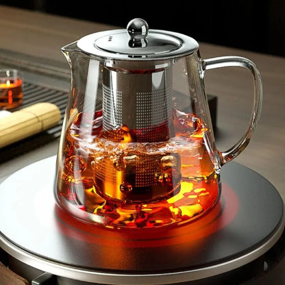 1pc Glass Teapot Heat Resistant Borosilicate Clear Tea Kettle with Removable Stainless Steel Infuser Kettle Kung Fu Teaware Set