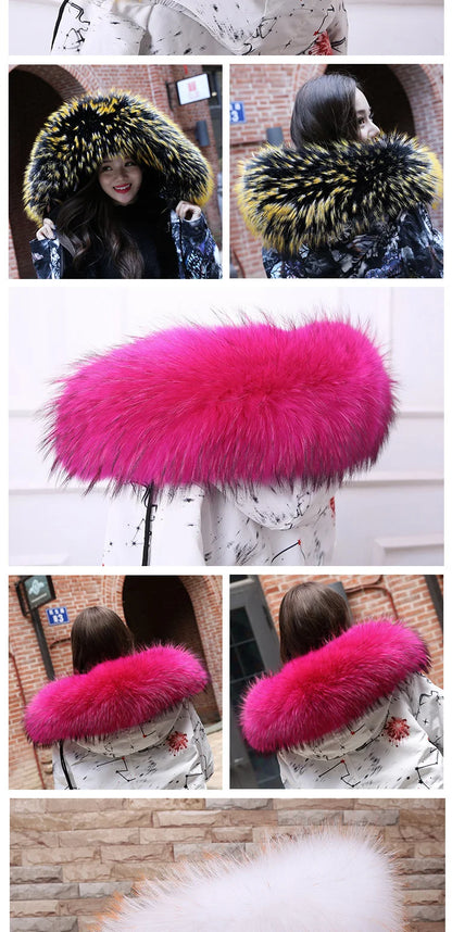 Raccoon Fur Collar 100% Real Fur Fashion Scarves For Ladies Neck Warmer Women Winter Natural Fur Scarf Decor White Fur Scarf