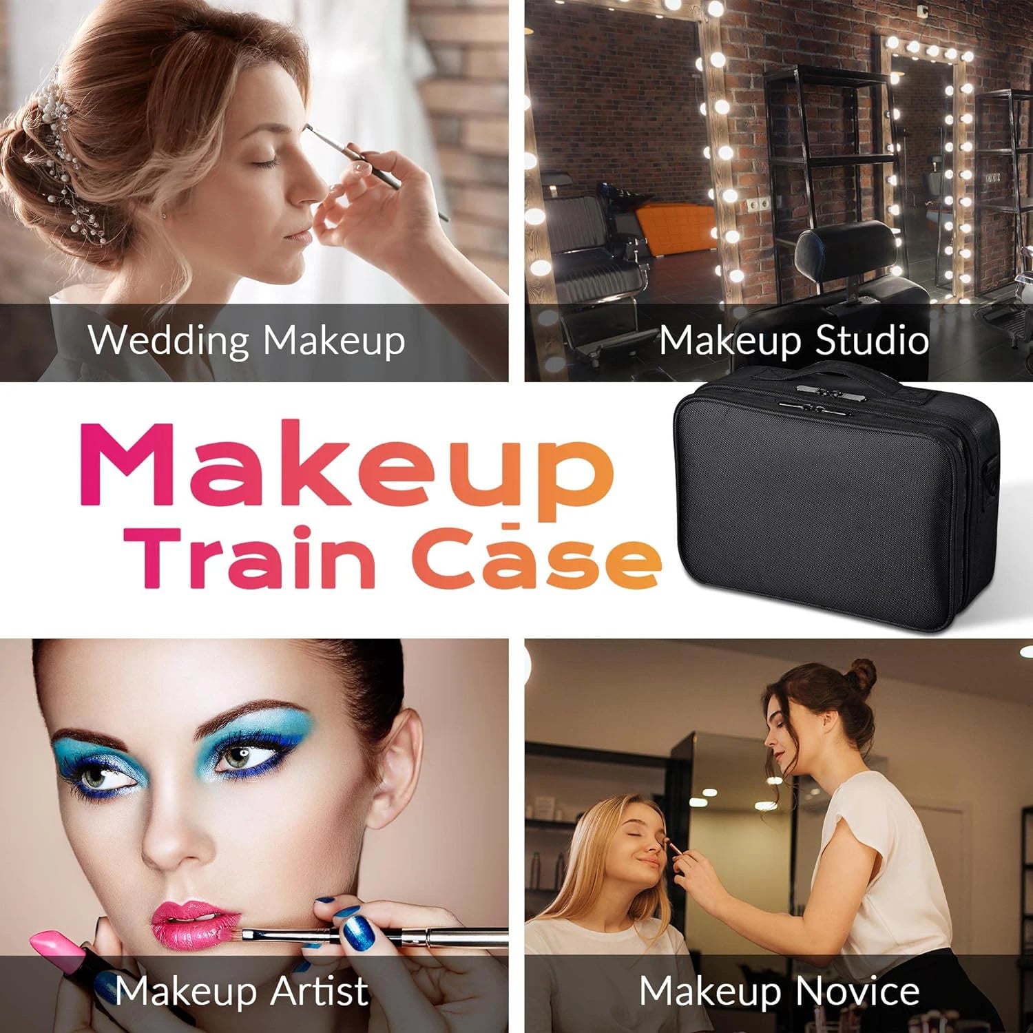 Large capacity travel makeup case, portable artist organizer with adjustable dividers and shoulder strap for toiletries jewelry - AMULET RING STORE