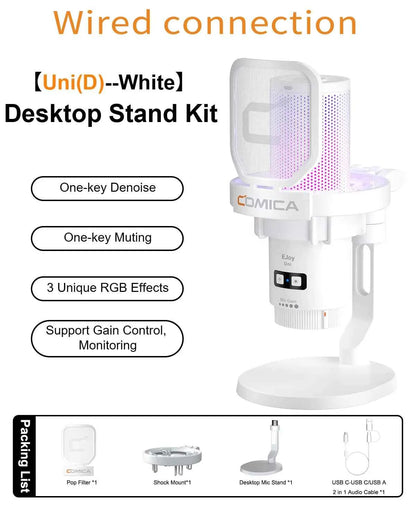 COMICA Uni D Uni A Wired USB Gaming Microphone for PC Laptop Phone Noise Cancellation Condenser Mic With RGB Lighting