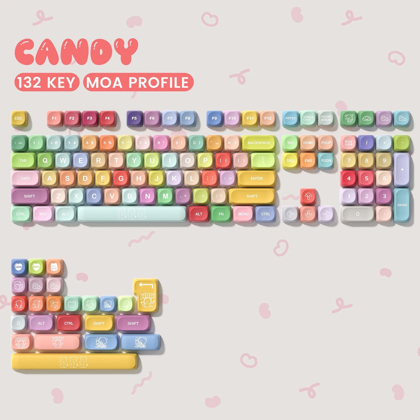 134 Keys Pink Cat  MOA Profile PBT Keycaps Customs Dye Sub Key caps for 61/87/104 Cherry MX Switch Gaming Mechanical Keyboard