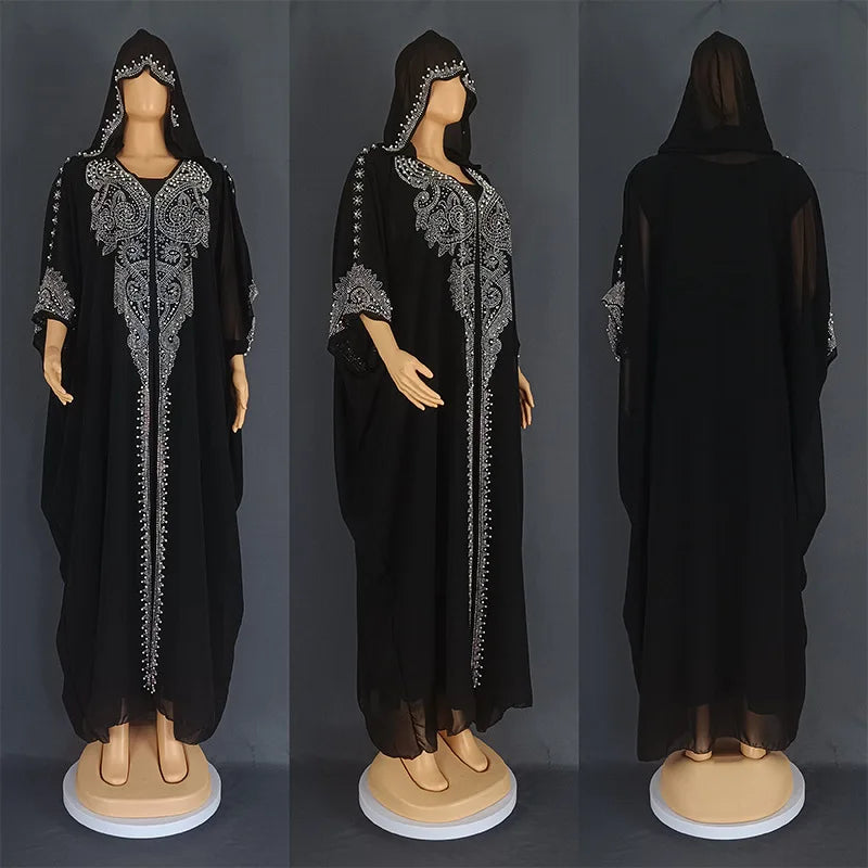 2025 Traditional Hooded Abaya African Dresses for Women Luxury Boubou Dress Africa Clothing Plus Size Dashiki Ankara Outfit Robe
