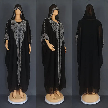 2025 Traditional Hooded Abaya African Dresses for Women Luxury Boubou Dress Africa Clothing Plus Size Dashiki Ankara Outfit Robe