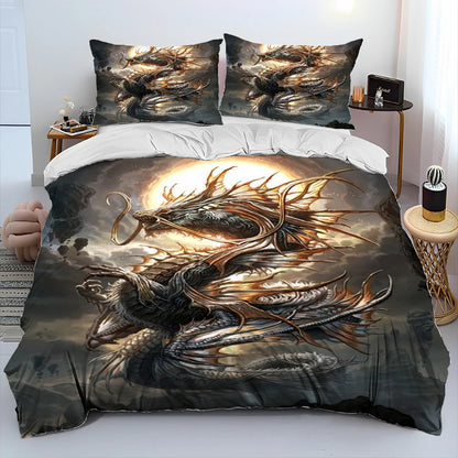 Dragon Cartoon Comforter Bedding Set,Duvet Cover Bed Set Quilt Cover Pillowcase,King Queen Size Bedding Set for Adult Child Gift