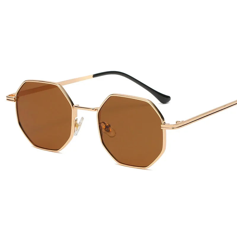 Vintage Polygonal Women Sunglasses Trendy Brand Metal Small Frame Gold-trimmed Gradient Sun Glasses