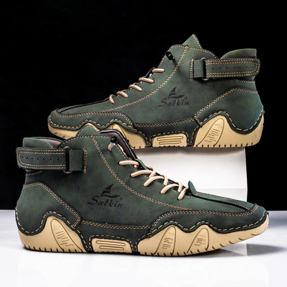 New 2025 Handmade Leather Casual Men Shoes Design Sneakers Man Breathable Leather Shoes Men Ankle Boots Outdoor