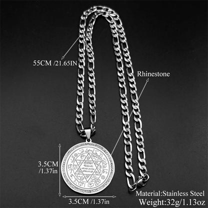 Hexagram Magen David Star Muslim Prayers Stainless Steel Pendant Necklace for Women Men Crystals Islamic Arabic Jewelry Gift