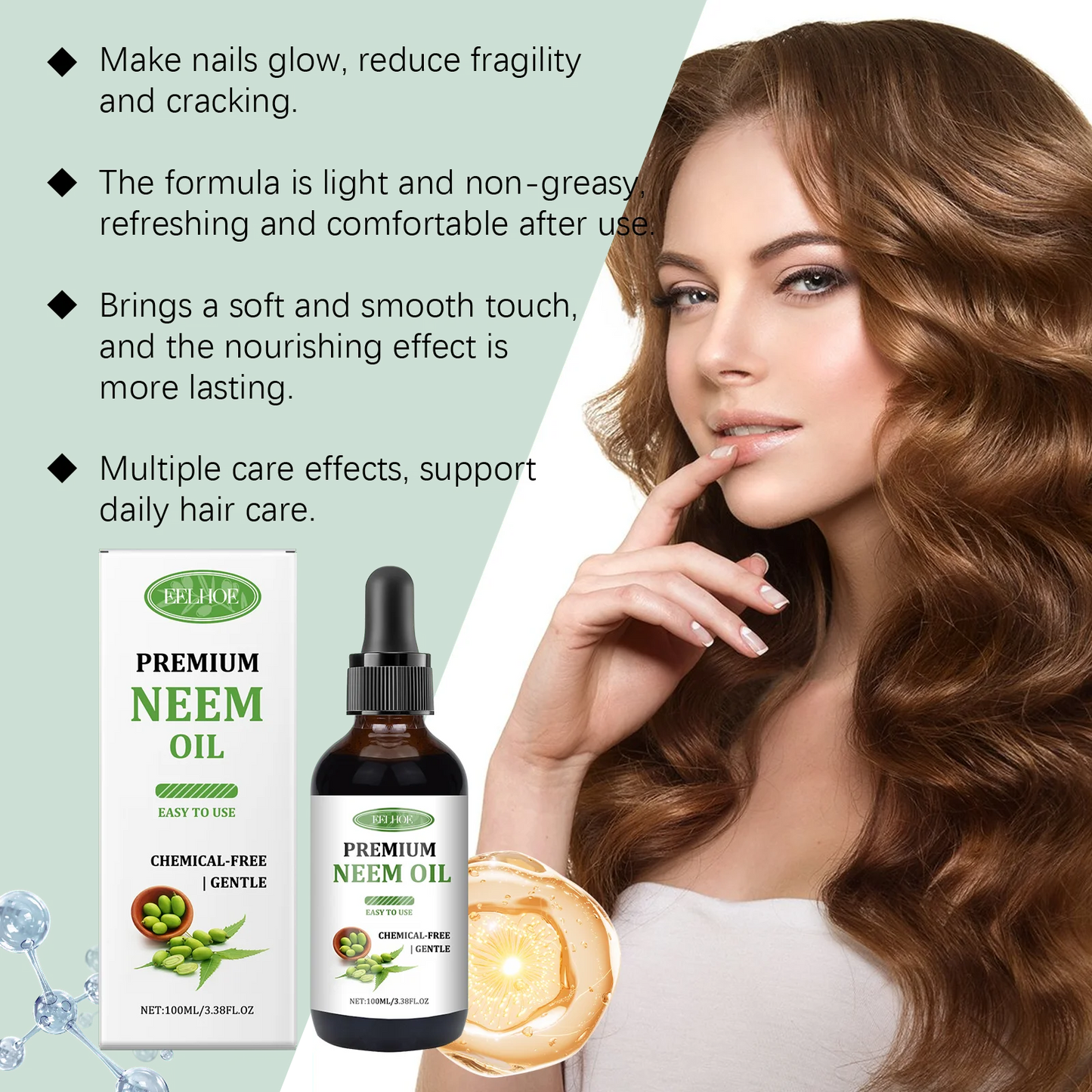 EELHOE 100ml Neem Oil Serum Cleansing Skin Plump Hair Growth Nail Top Coat Care Multi-purpose Essence Pure Natural Daily Care