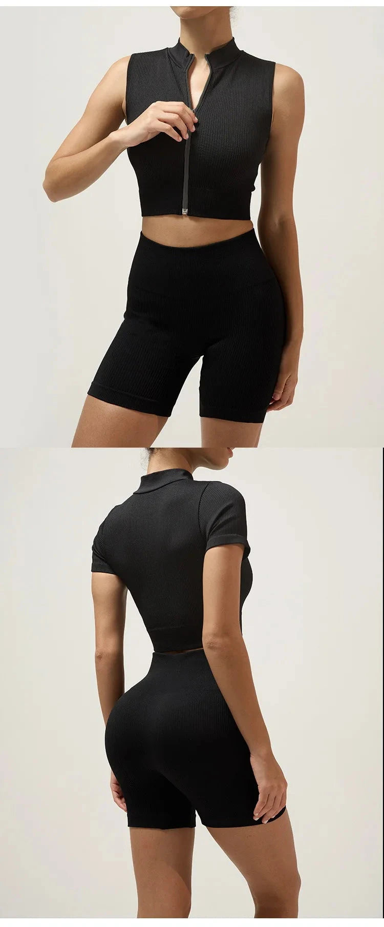 Fitn Yoga Clothes Set High Collar Zipper Bal ort Sve Long Sve orts Women's Sportswear Tee-quarter Length ...