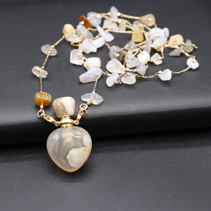Perfume Bottle Necklace Natural Stone Cherry Blossom Agate Perfume Bottle Pendant For Women Christmas Halloween Gift Chain 80cm - AMULET RING STORE