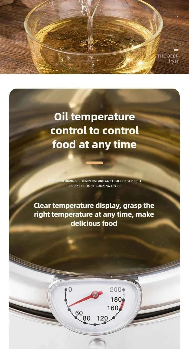Multifunctional deep fryer with Thermometer and Oil Drip Drainer Rack Household Double Bottom Gas Induction Cooker Kitchen Tools