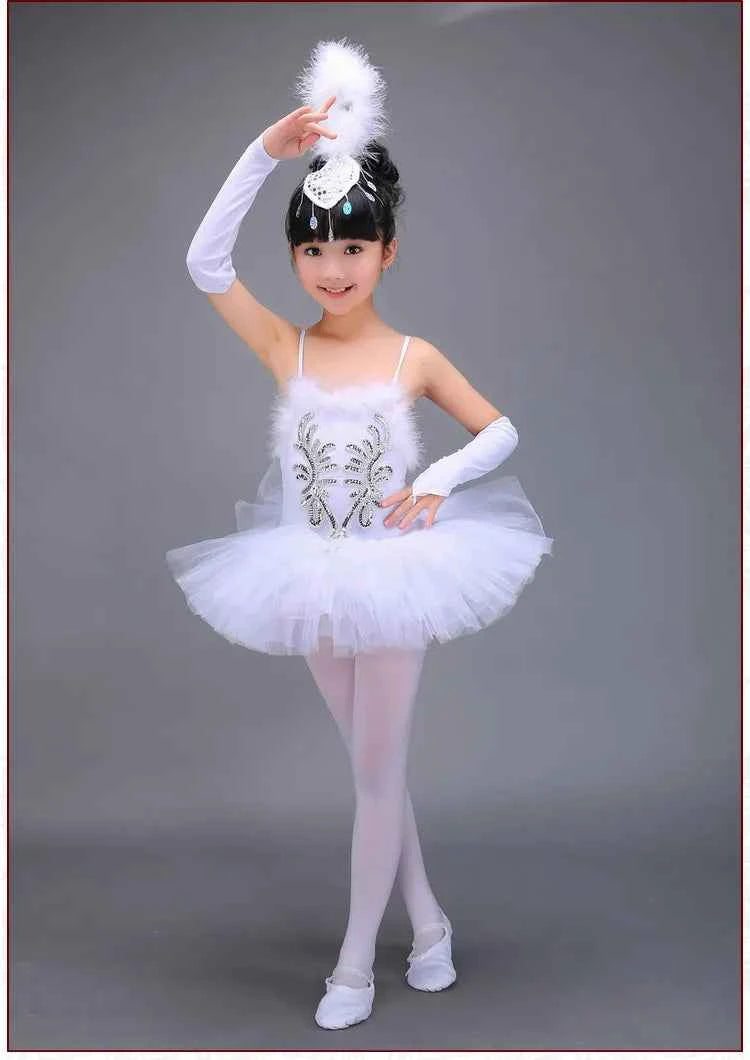 White Ballerina Dancing Costumes For Kids Tutu Dancewear Professional Girls Swan Lake Dance Dress Performance Ballet Dress 1Set