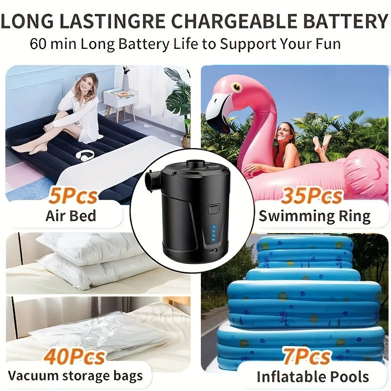 Portable air pump outdoor camping air mattress swimming pool swimming ring inflatable sofa air pump home - AMULET RING STORE