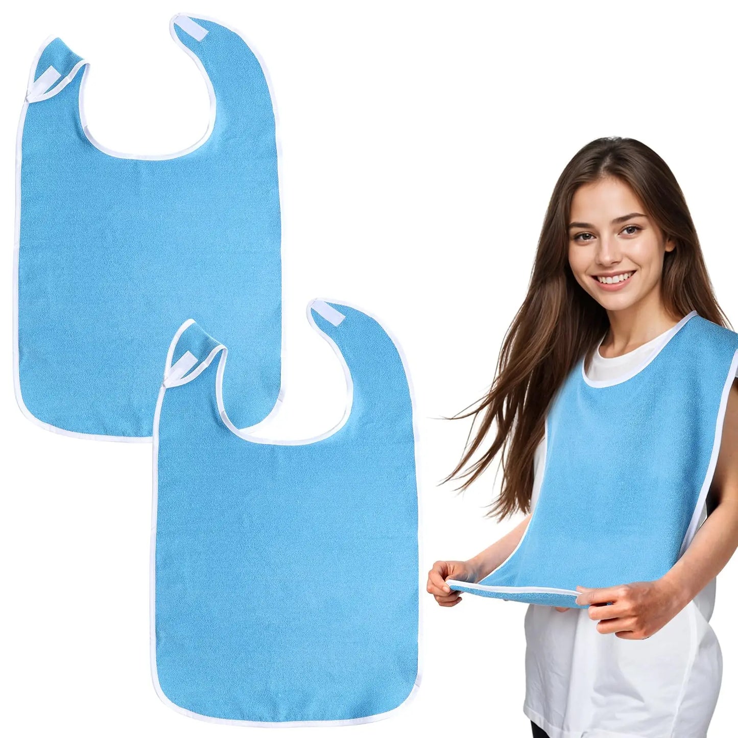 Adult Bibs for Eating Dining Clothing Protector for Elderly and Adults Adjustable Thick Fleece Machine Washable Towel Mouth Wipe - AMULET RING STORE