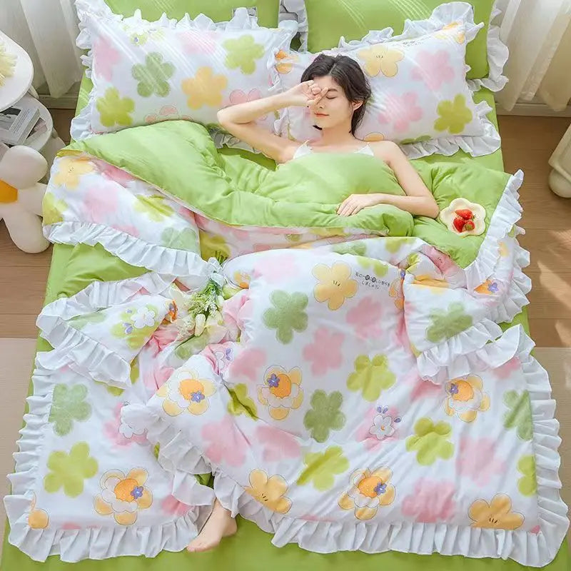 1/3Pc Korean Princess Ruffles Flowers Embroidery Summer Quilt Bedspread on The Bed Quilt Air-conditioning Blanket Bedding Set