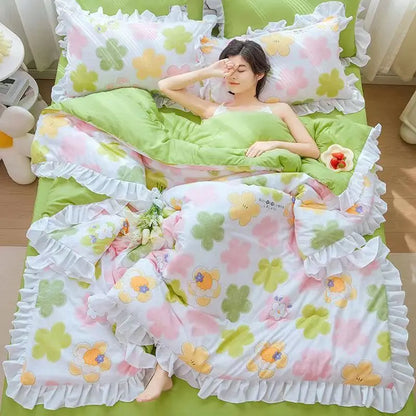 1/3Pc Korean Princess Ruffles Flowers Embroidery Summer Quilt Bedspread on The Bed Quilt Air-conditioning Blanket Bedding Set